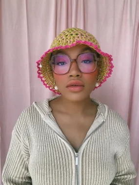 (1 Of 1) Pink and Green Crochet Hat - READY TO SHIP