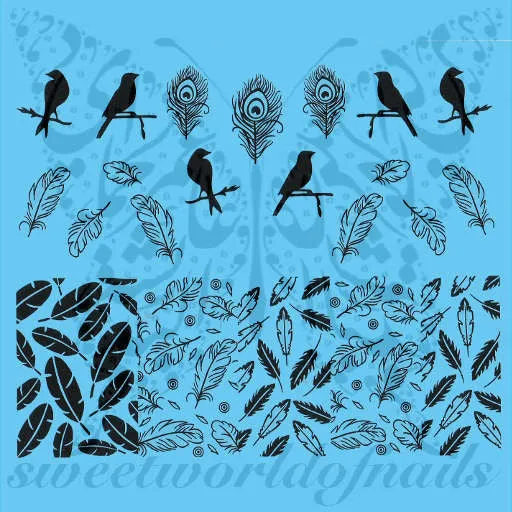 Birds and feathers Nail Water Decals Transfers Wraps