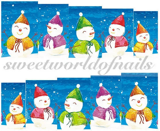 Christmas Nail Art Snowman Water Decals Transfers Wraps