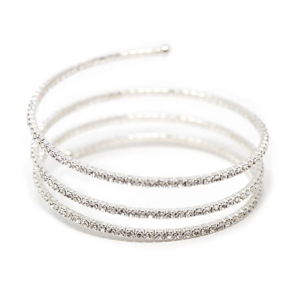 Clear CZ 3 Row Curly Wire Bracelet