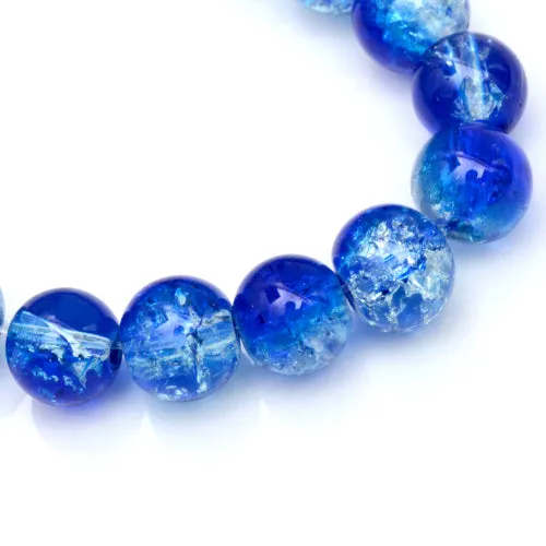 Crackle Glass Beads, Round, Transparent, Blue, 6mm