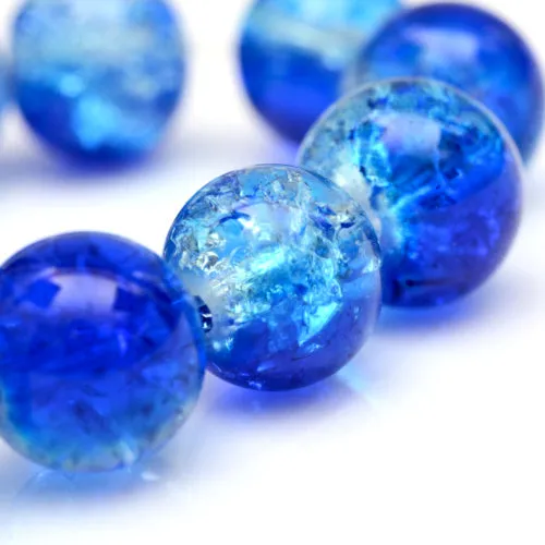 Crackle Glass Beads, Round, Transparent, Blue, 6mm