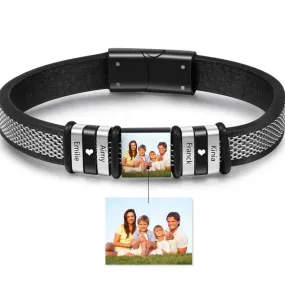 Engraved Photo and Names Bracelet for Men Stainless Steel