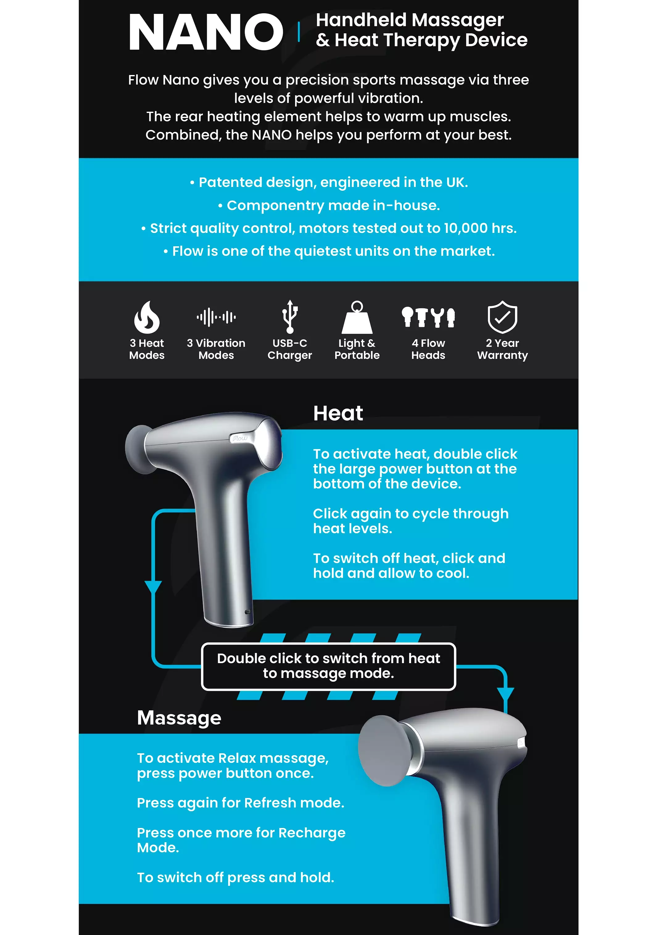 Flow Nano Handheld Massager <br> Grey