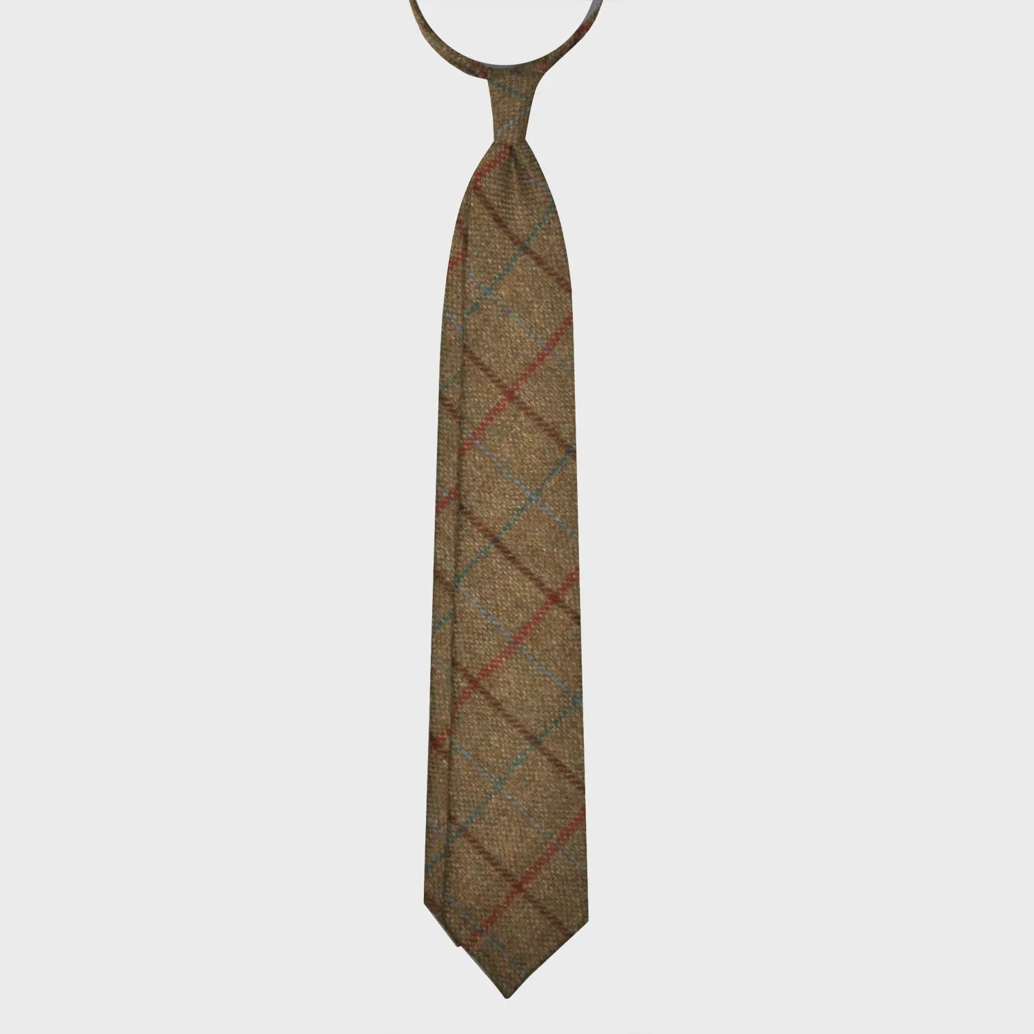 F.Marino Tweed Tie 3 Folds Windowpane Clay Brown