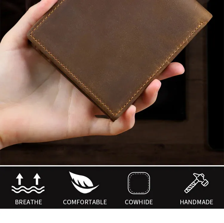 Genuine Cow Leather Short Bi-fold Wallet for Men and Women