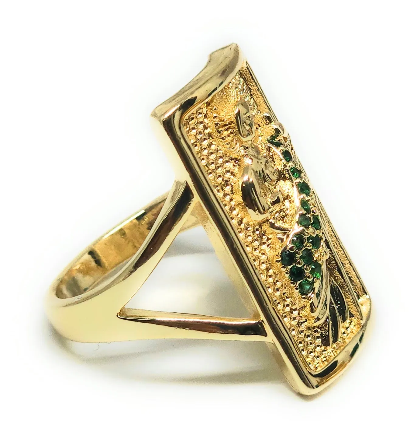 Gold Plated Yellow & Green San Judas Tadeo Saint Jude CZ SQUARE Ring Anillo