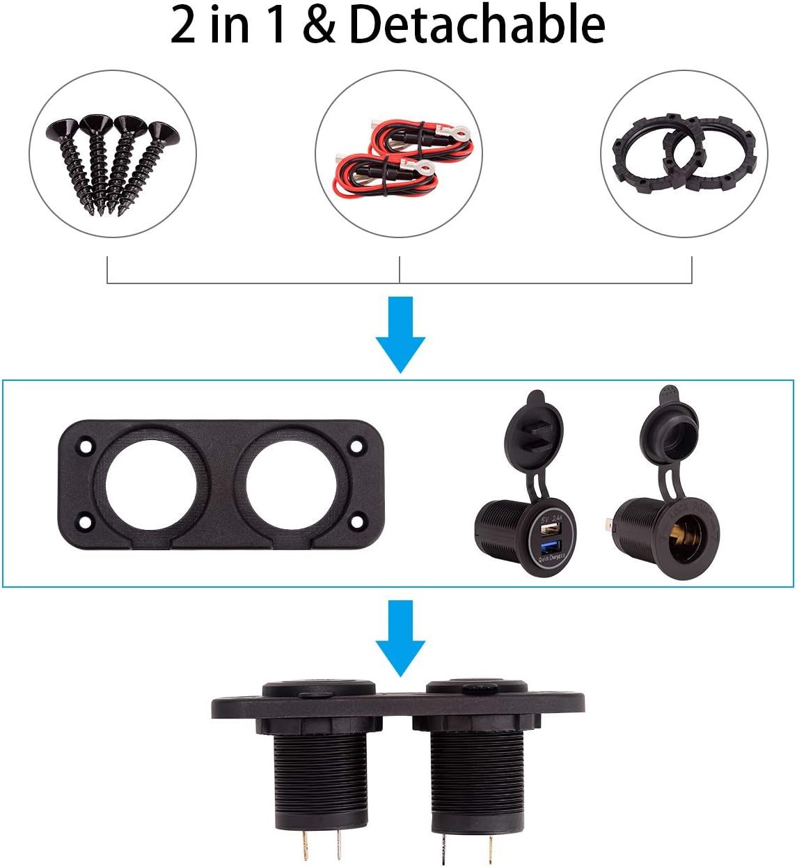 Golf Cart USB Charger 12V Outlet Also Suitable for RVs, Cars, Trucks - 10L0L