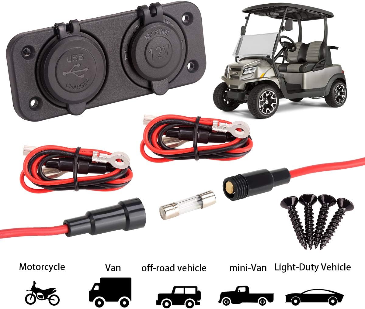 Golf Cart USB Charger 12V Outlet Also Suitable for RVs, Cars, Trucks - 10L0L