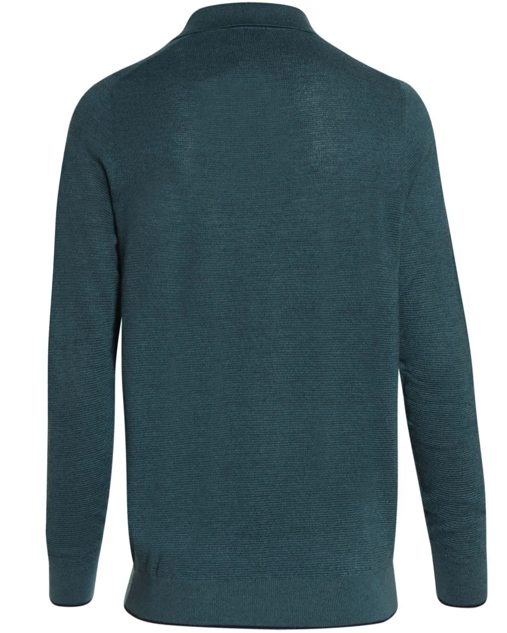 Green and Navy Cashmere Blend Textured Long Sleeve Polo