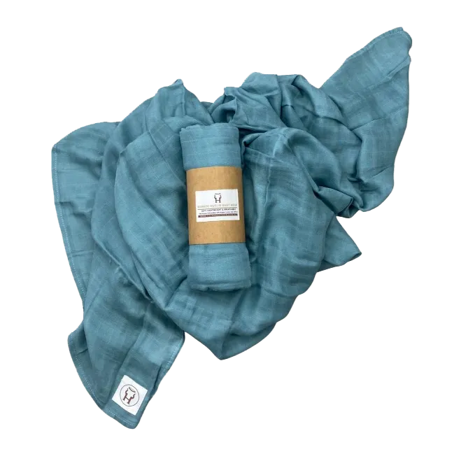 Halo & Horns Baby Swaddle/Wrap Organic Bamboo Muslin - Sea Blue