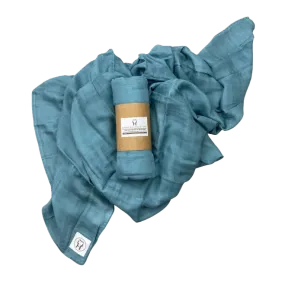 Halo & Horns Baby Swaddle/Wrap Organic Bamboo Muslin - Sea Blue