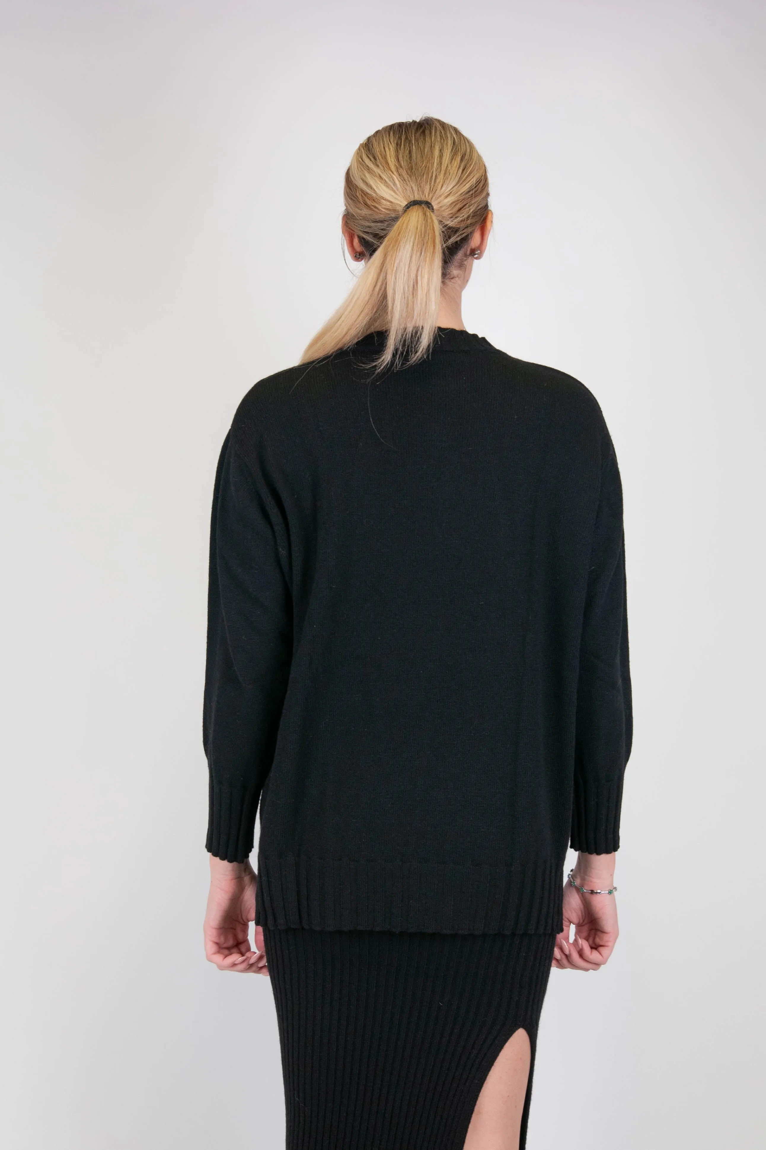 Haveone - Maglia girocollo con spacchi laterali in misto lana e cashmere