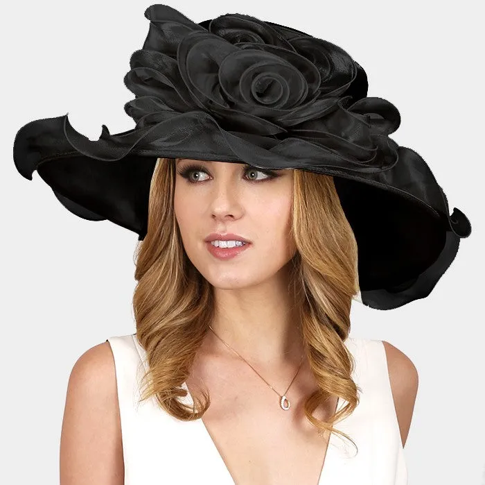 iLLASPARKZ Large ruffle edge shimmer rose organza hat