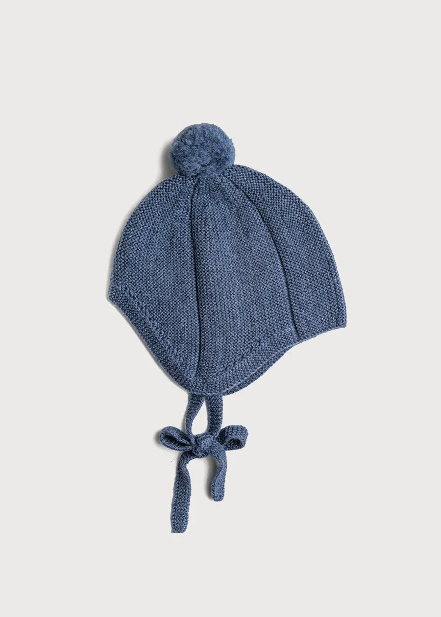 Knitted Merino Wool Winter Bonnet in Blue (S-L)