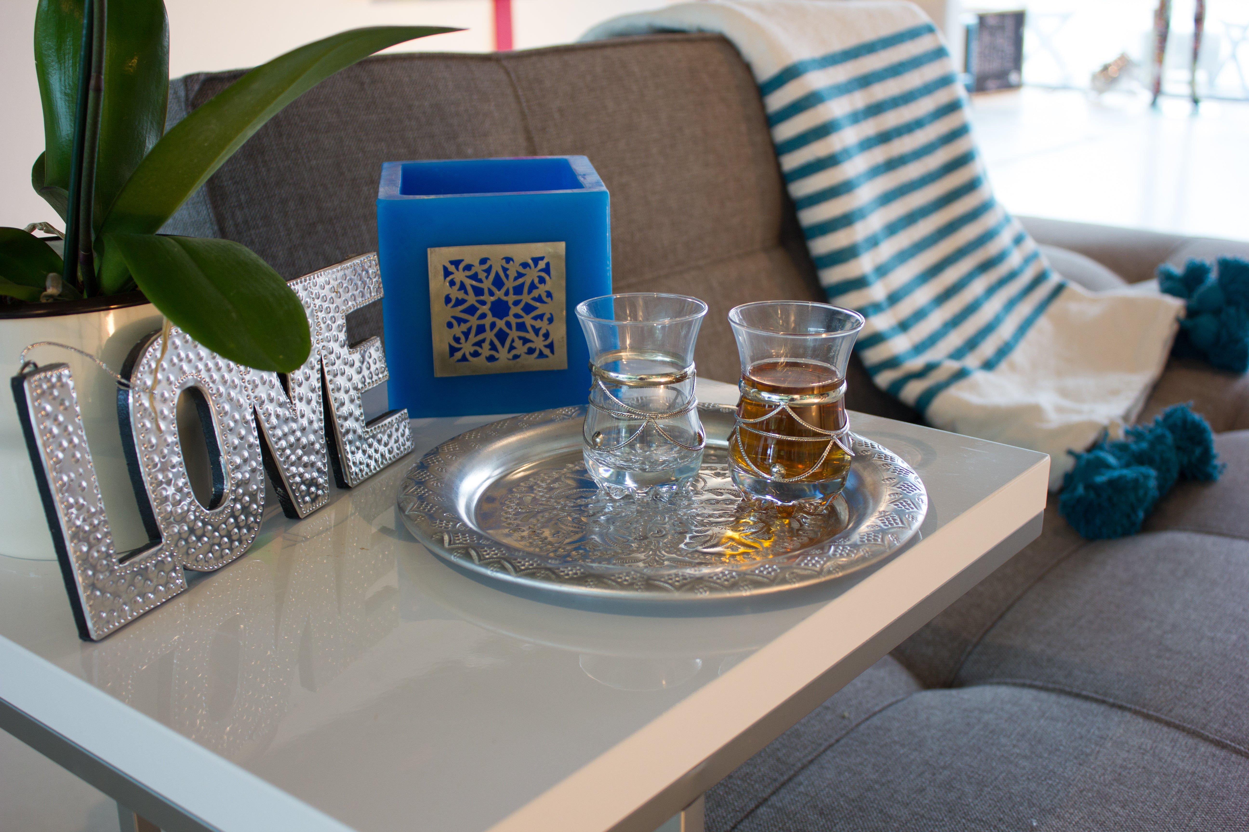 Large Lantern from Blue Wax with Metal Decoration