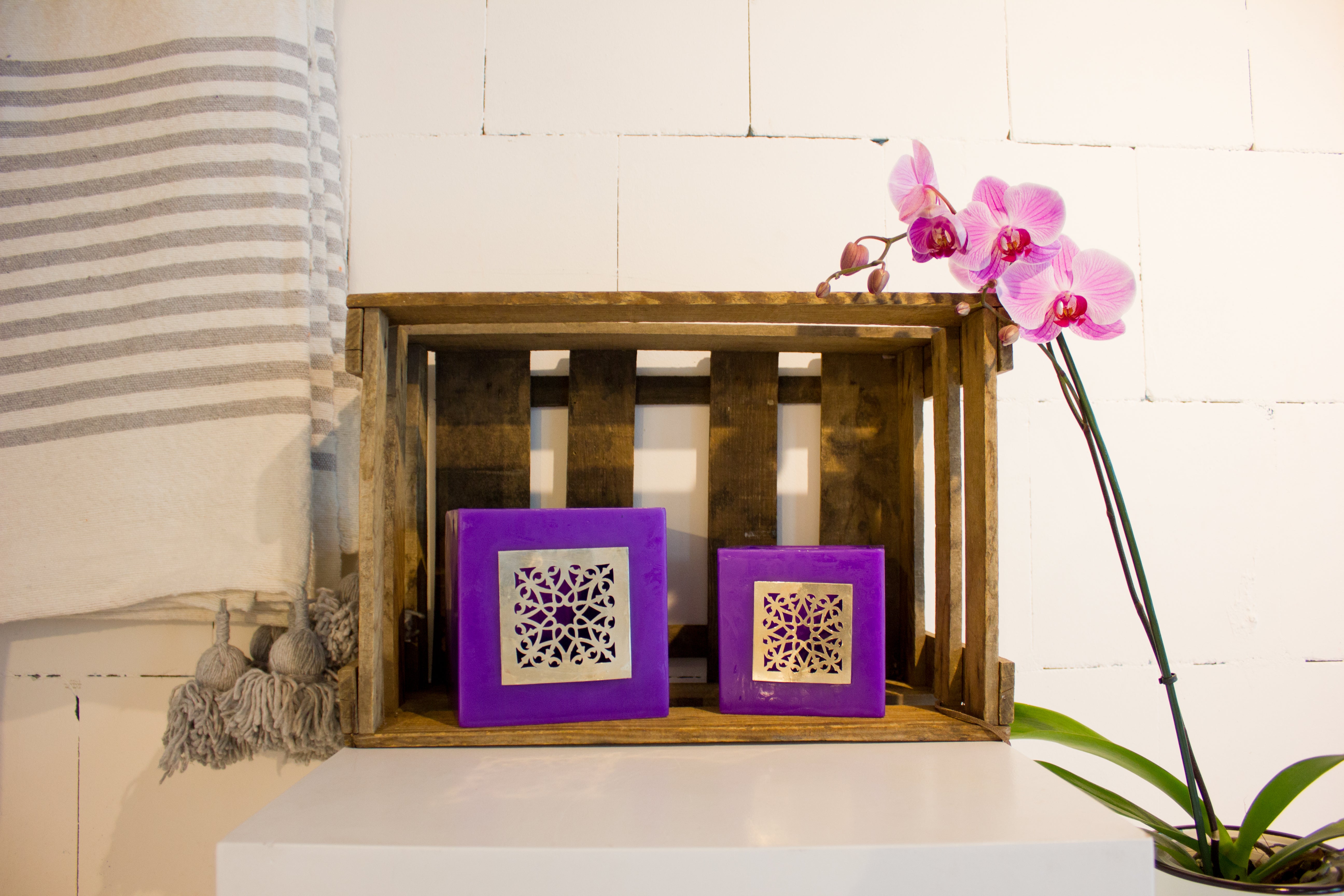 Large Lantern from Purple Wax with Metal Decoration