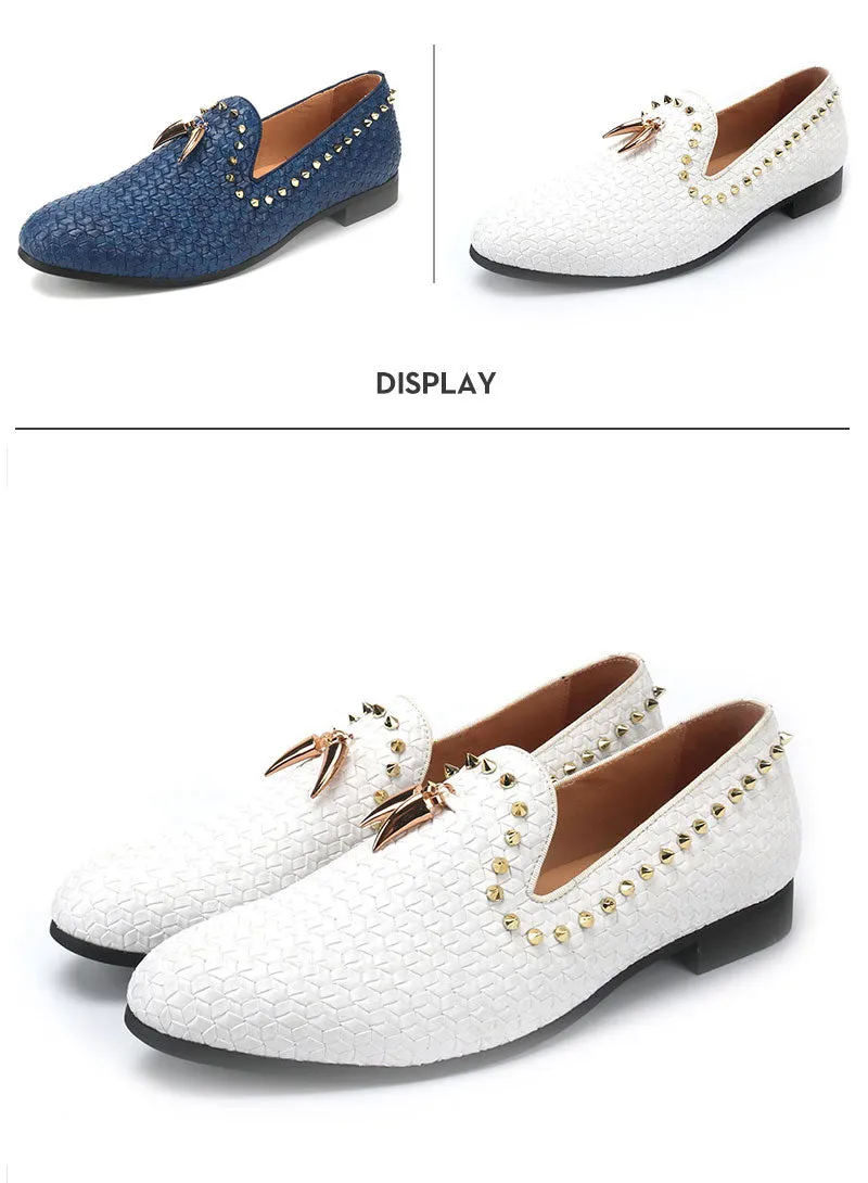 Luxury Rivet Gold Tassel Geometric Pattern Casual Loafers for Men