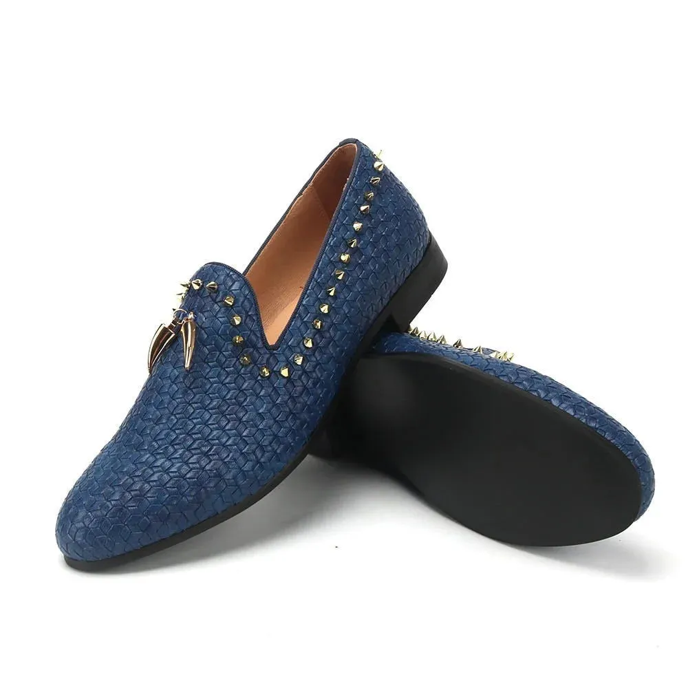 Luxury Rivet Gold Tassel Geometric Pattern Casual Loafers for Men