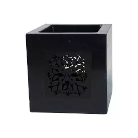 Medium Lantern from Black Wax with Black Metal Decoration