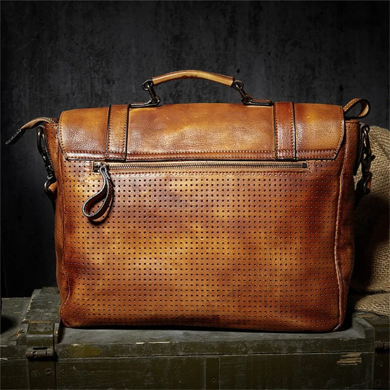 Men's Classic Fashion Solid Genuine Leather Large Capacity Travel Handbag