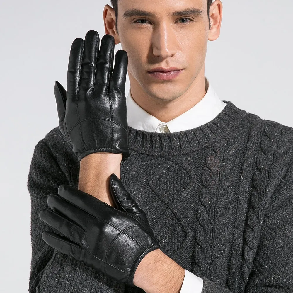 Men's Fashion Genuine Goatskin Leather Fleece Lining Warm Driving Gloves