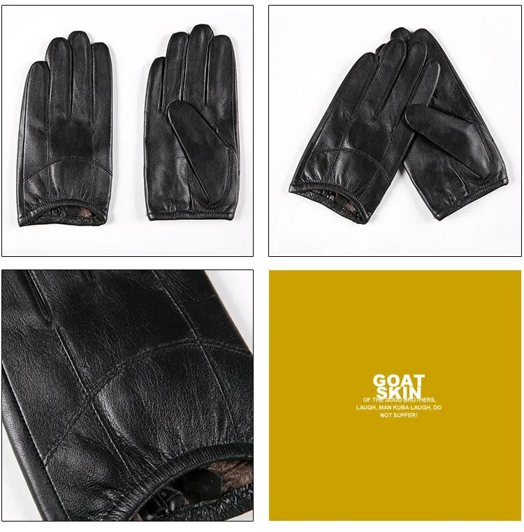 Men's Fashion Genuine Goatskin Leather Fleece Lining Warm Driving Gloves