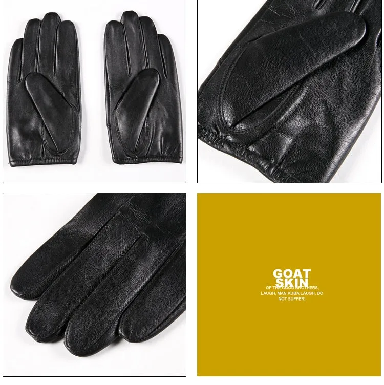 Men's Fashion Genuine Goatskin Leather Fleece Lining Warm Driving Gloves