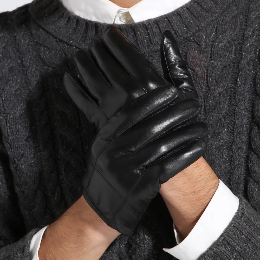 Men's Fashion Genuine Goatskin Leather Fleece Lining Warm Driving Gloves