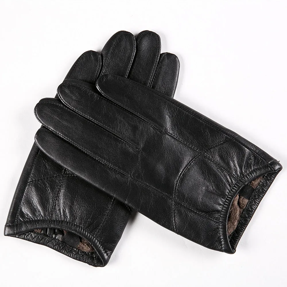 Men's Fashion Genuine Goatskin Leather Fleece Lining Warm Driving Gloves