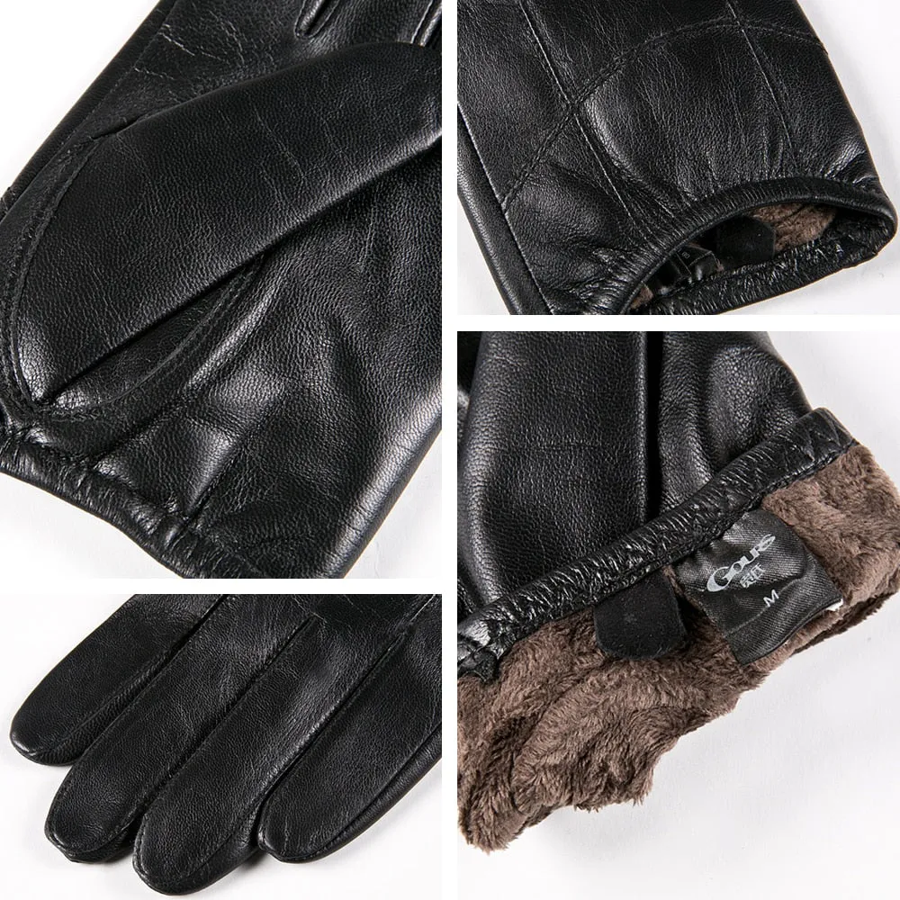 Men's Fashion Genuine Goatskin Leather Fleece Lining Warm Driving Gloves