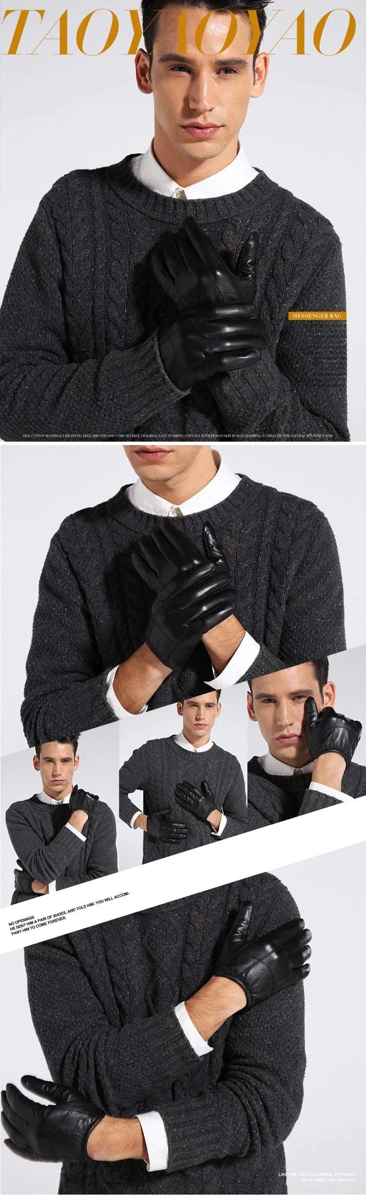 Men's Fashion Genuine Goatskin Leather Fleece Lining Warm Driving Gloves