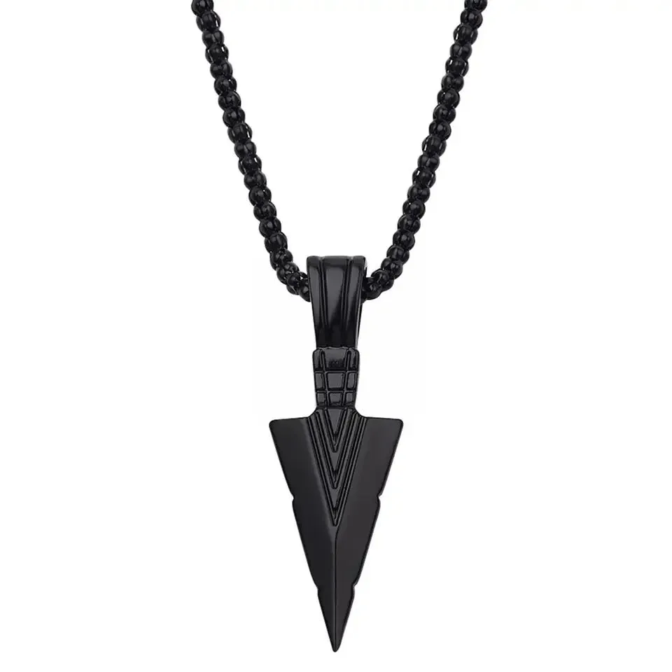 Men's Long Necklace Metale Triangle Shape Black Arrow Necklace Pendant Jewelry Chain For Men Hip Hop Party