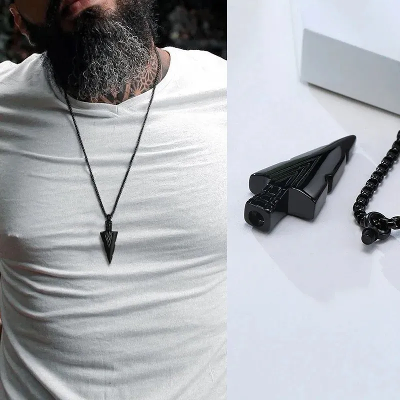 Men's Long Necklace Metale Triangle Shape Black Arrow Necklace Pendant Jewelry Chain For Men Hip Hop Party