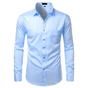 Men's Solid Color Casual Slim Fit Business Bamboo Fiber Shirts with Pocket