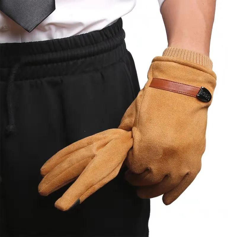 Men's Winter Warm Blend Suede Leather Driving Gloves with Knit Wrist Cuffs