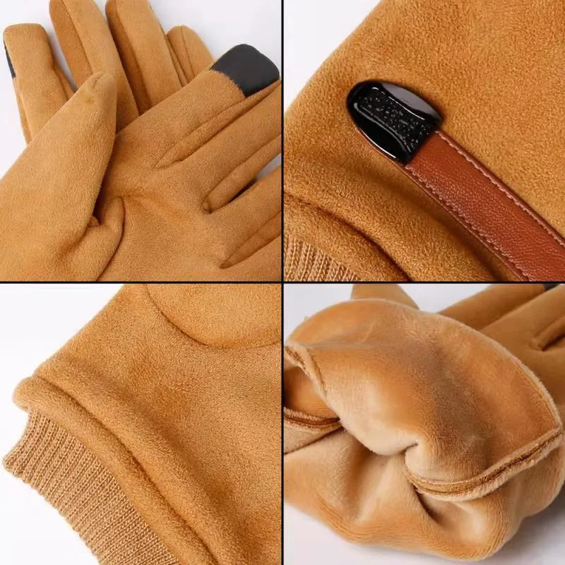 Men's Winter Warm Blend Suede Leather Driving Gloves with Knit Wrist Cuffs