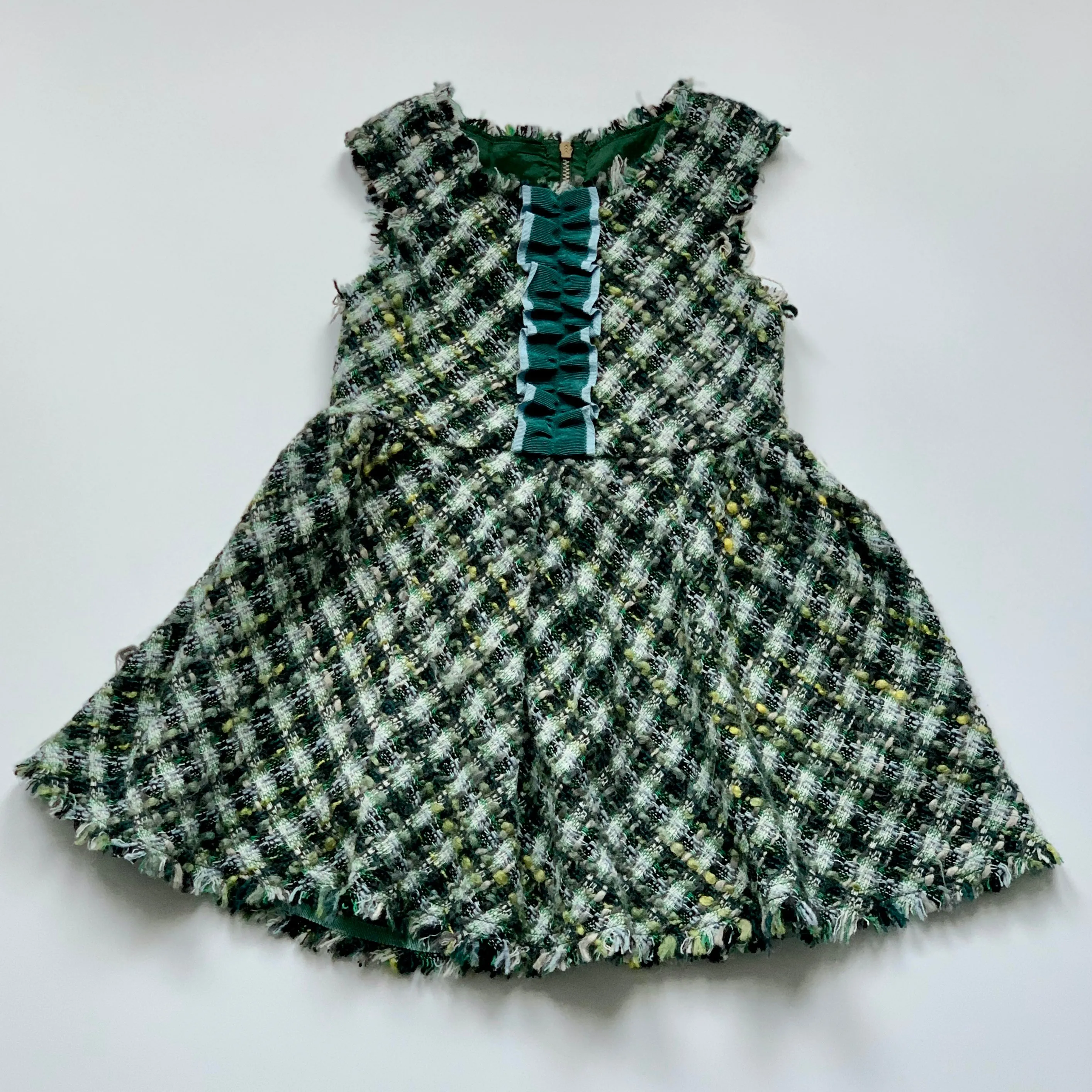 MiMiSol Green Tweed Dress With Ruffle Trim: 4 Years