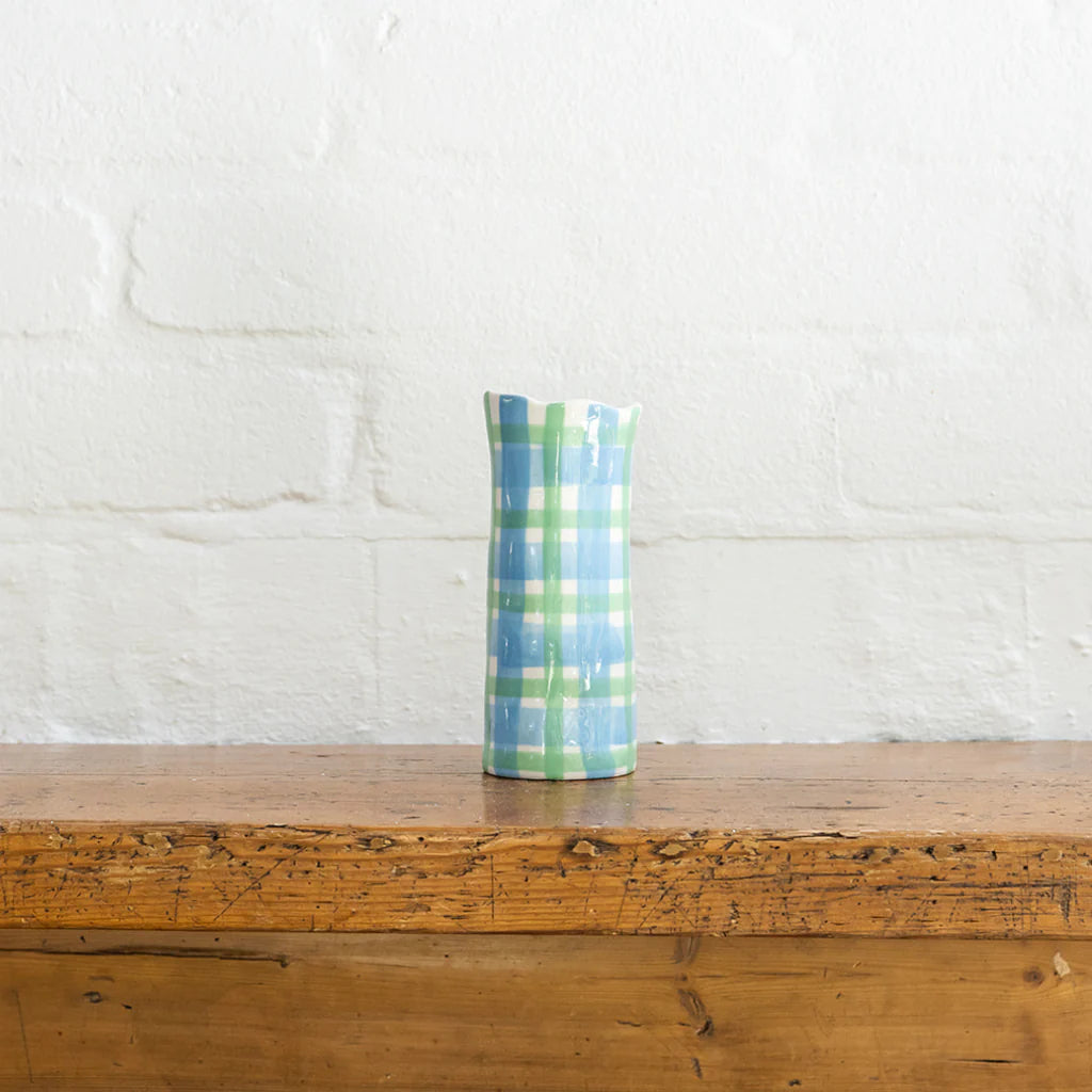 Noss & Co Small Vase |  Cornflower & Mint Gingham