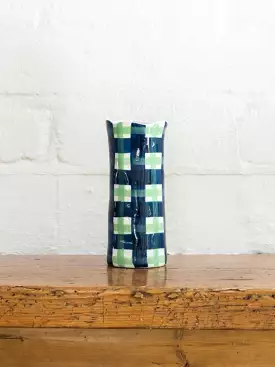 Noss & Co Small Vase | Navy & Green Gingham