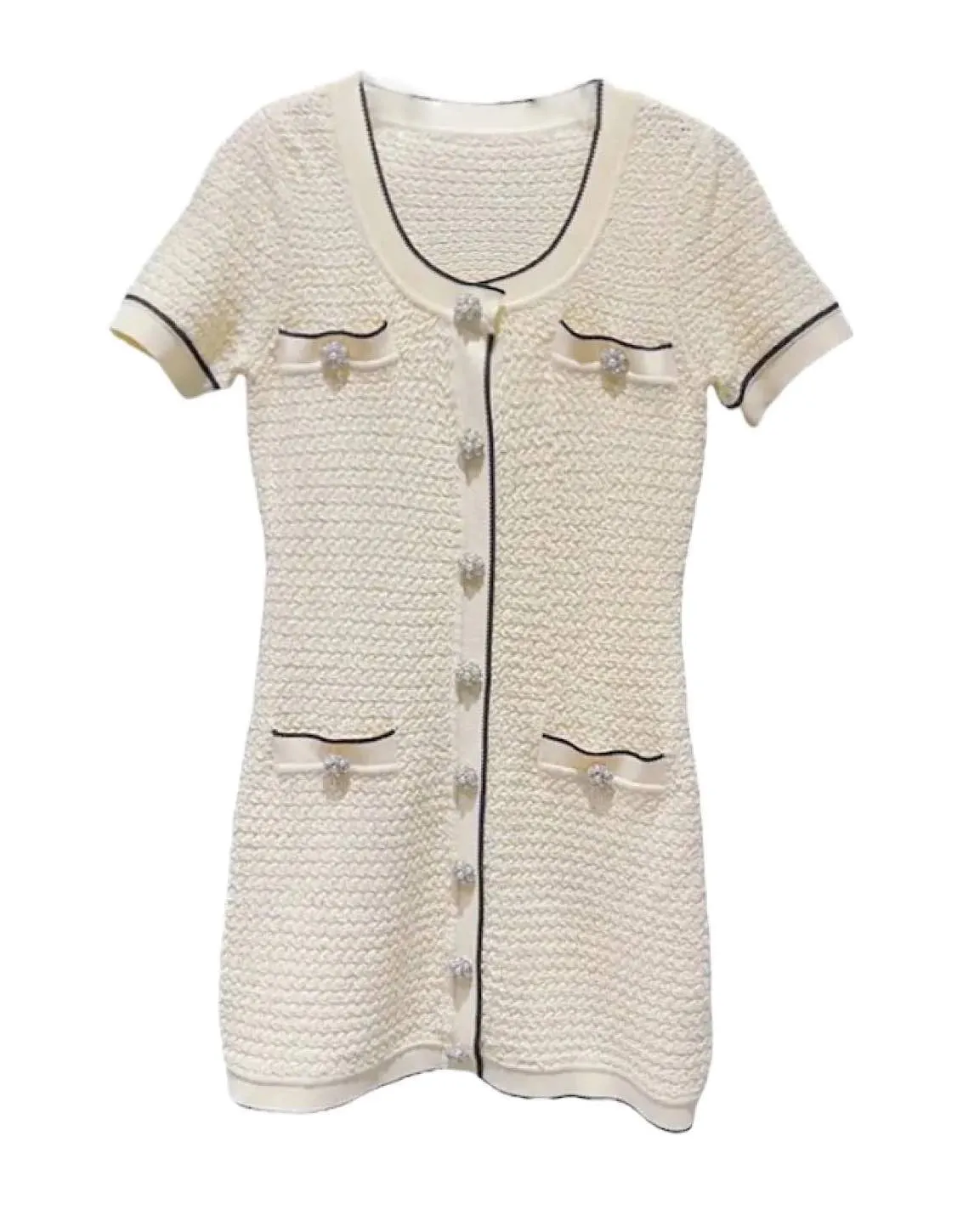 Pearl Button Short Knit Dress