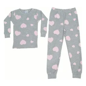 pink heart gray thermal girls lounge wear