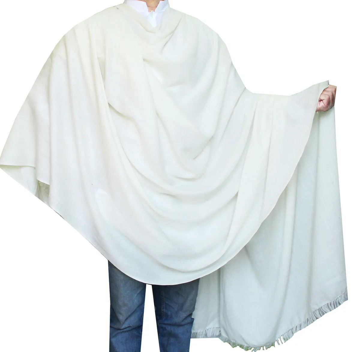 Prayer Indian Shawl Pure Wool Mens Winter India Clothing (Off-White)