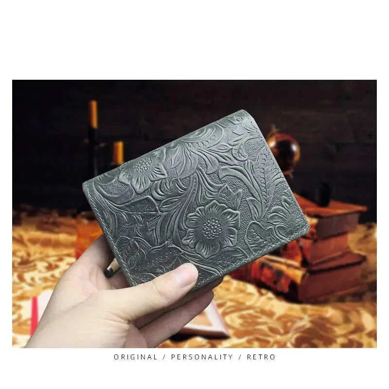 Retro Genuine Leather Handmade Short Wallet for Men and Women