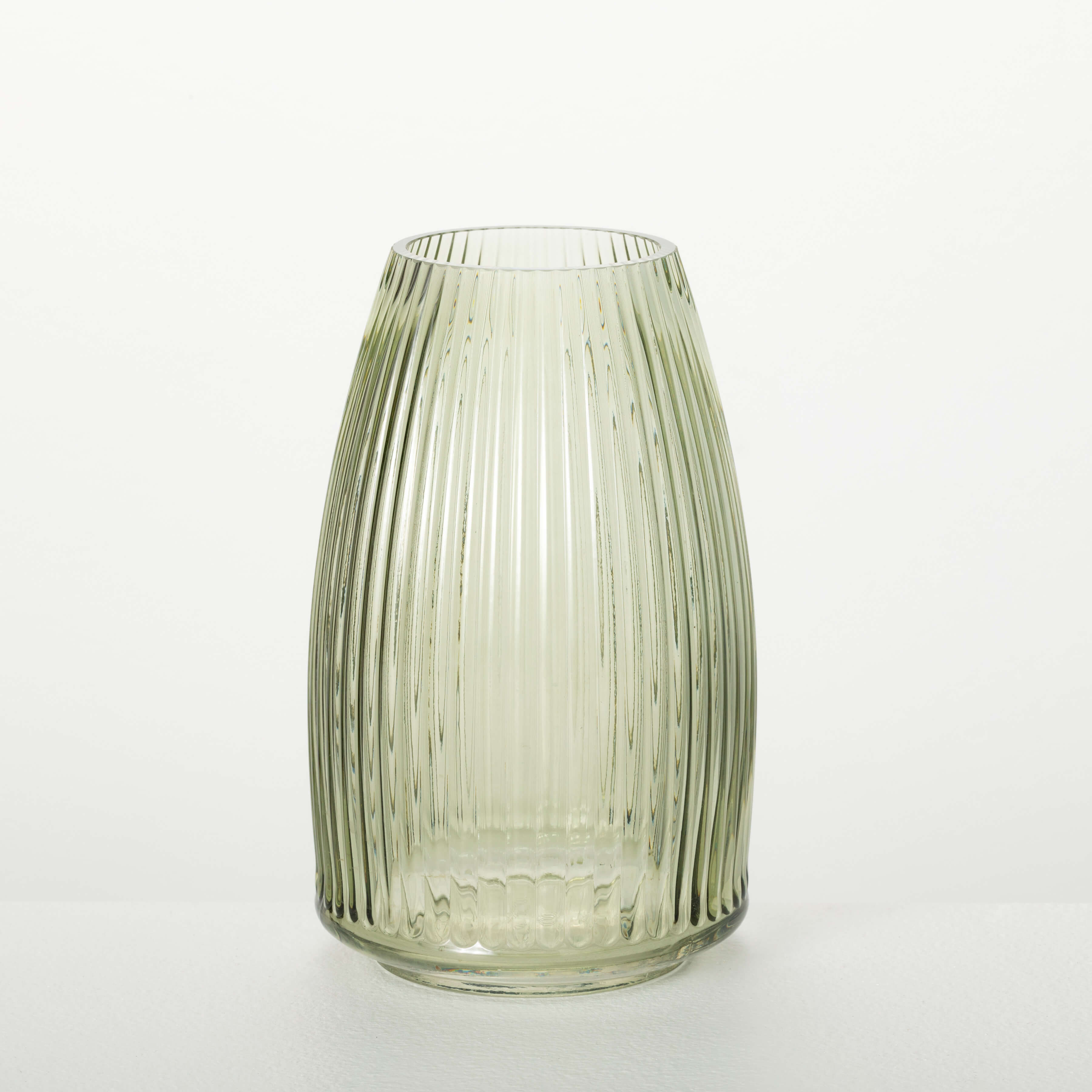 Ribbed Green Glass Vase