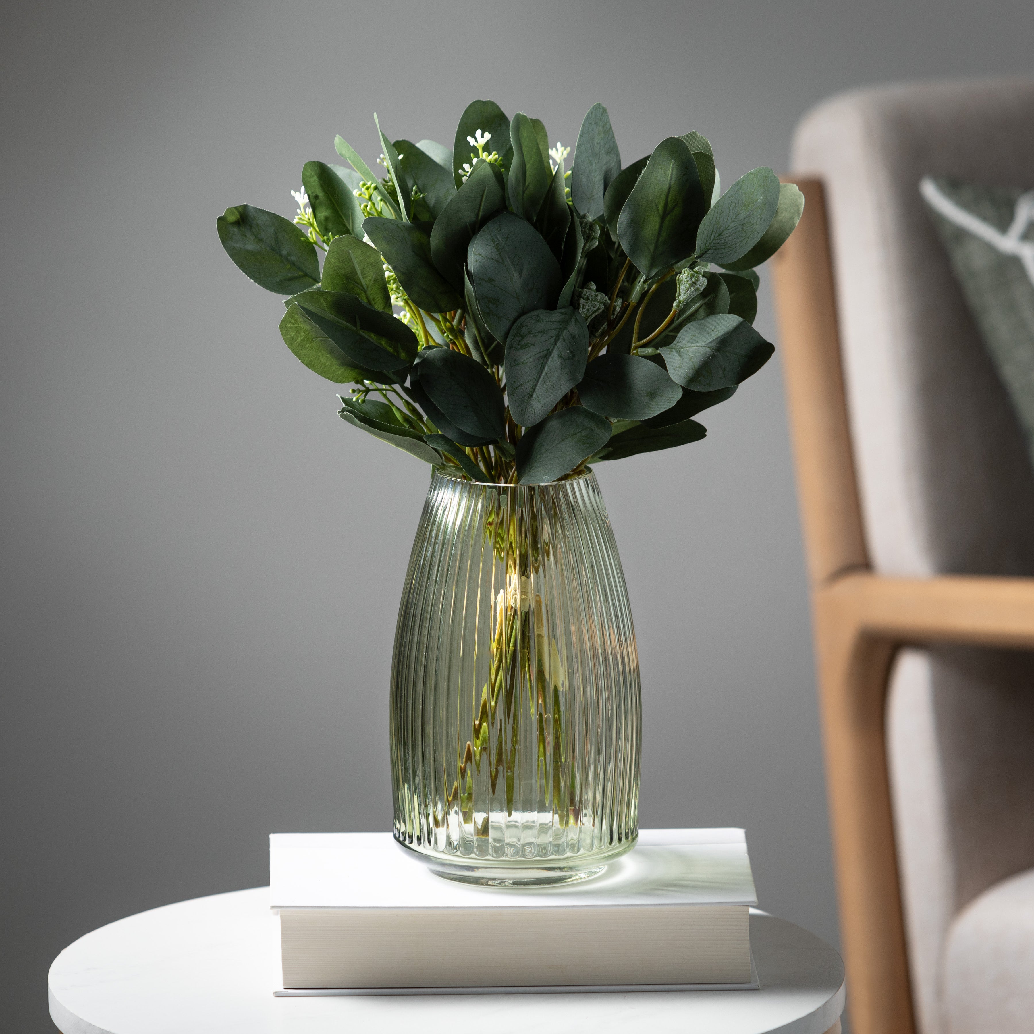 Ribbed Green Glass Vase