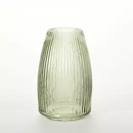 Ribbed Green Glass Vase