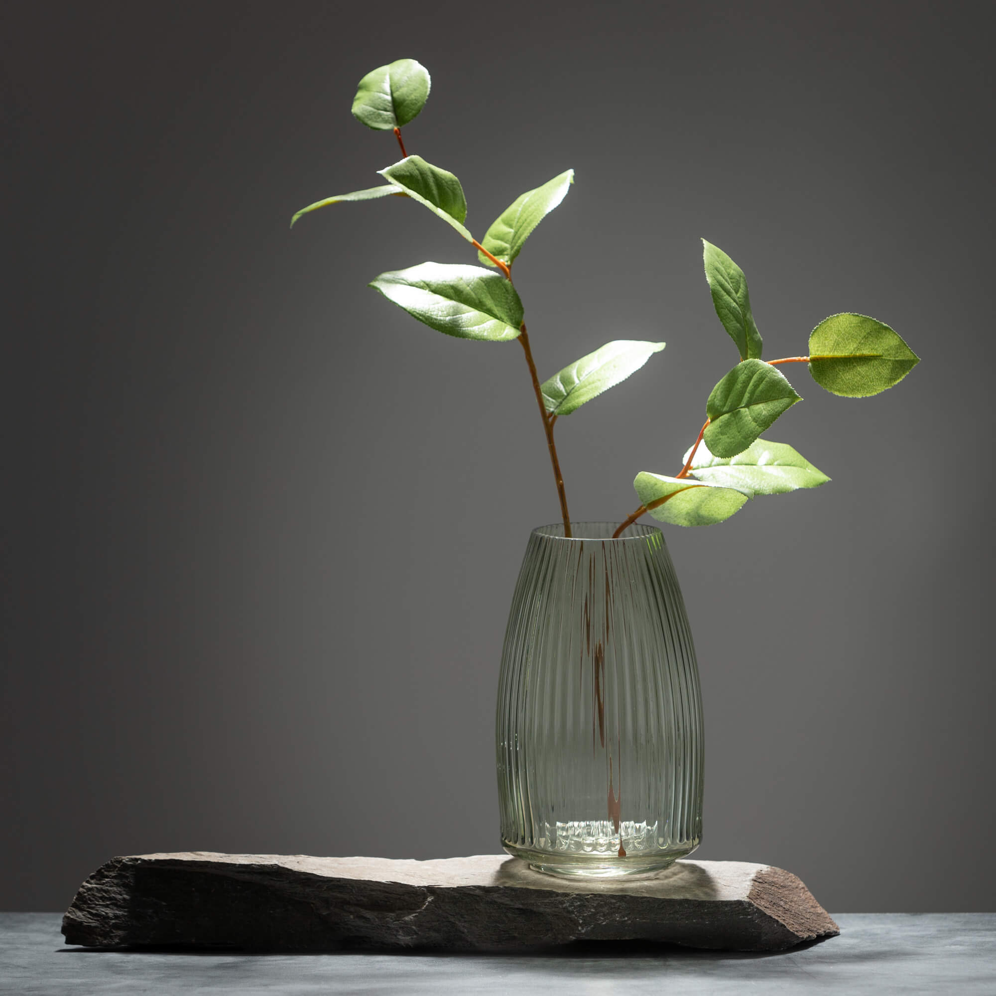 Ribbed Green Glass Vase