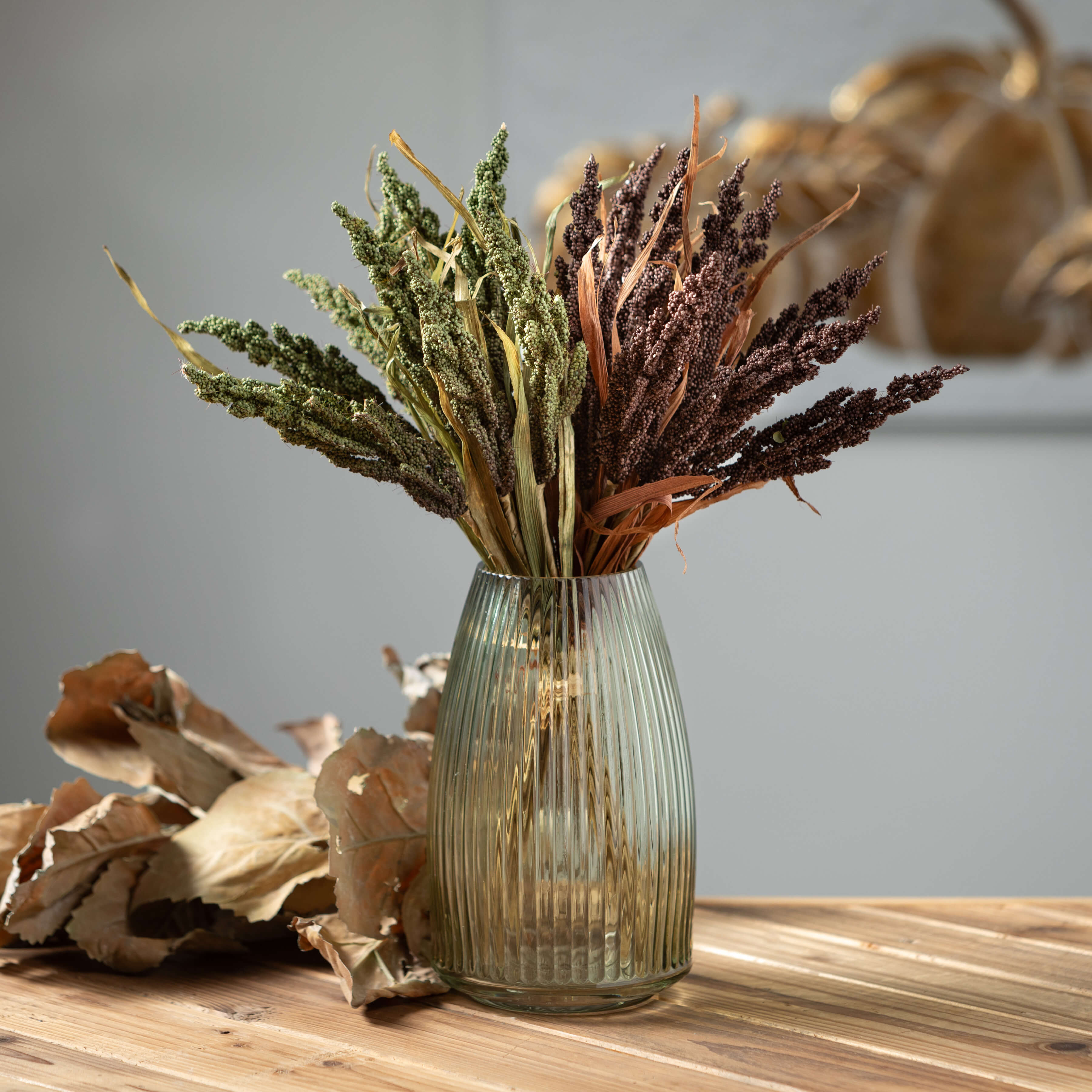 Ribbed Green Glass Vase