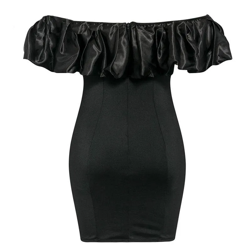 Ruffle Neck Off The Shoulder Bodycon Mini Dress